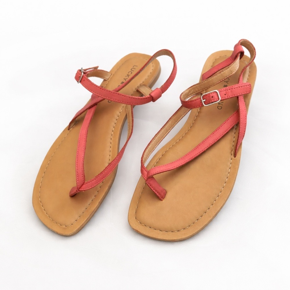 Lucky Brand Bylee Flat Sandal Women’s 8.5 Pink Leather Ankle Strap